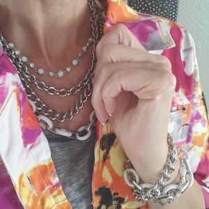 Layered silver and white Lia Sophia necklace & bracelet
